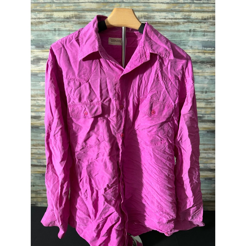 Sheplers Western Shirt XL Pink Excellent 100% Silk Long Sleeve Button Down